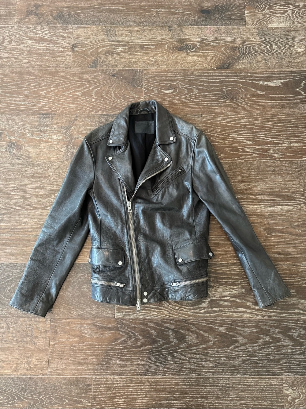 AllSaints Arrow Leather Biker Jacket – Men’s Medium – Black